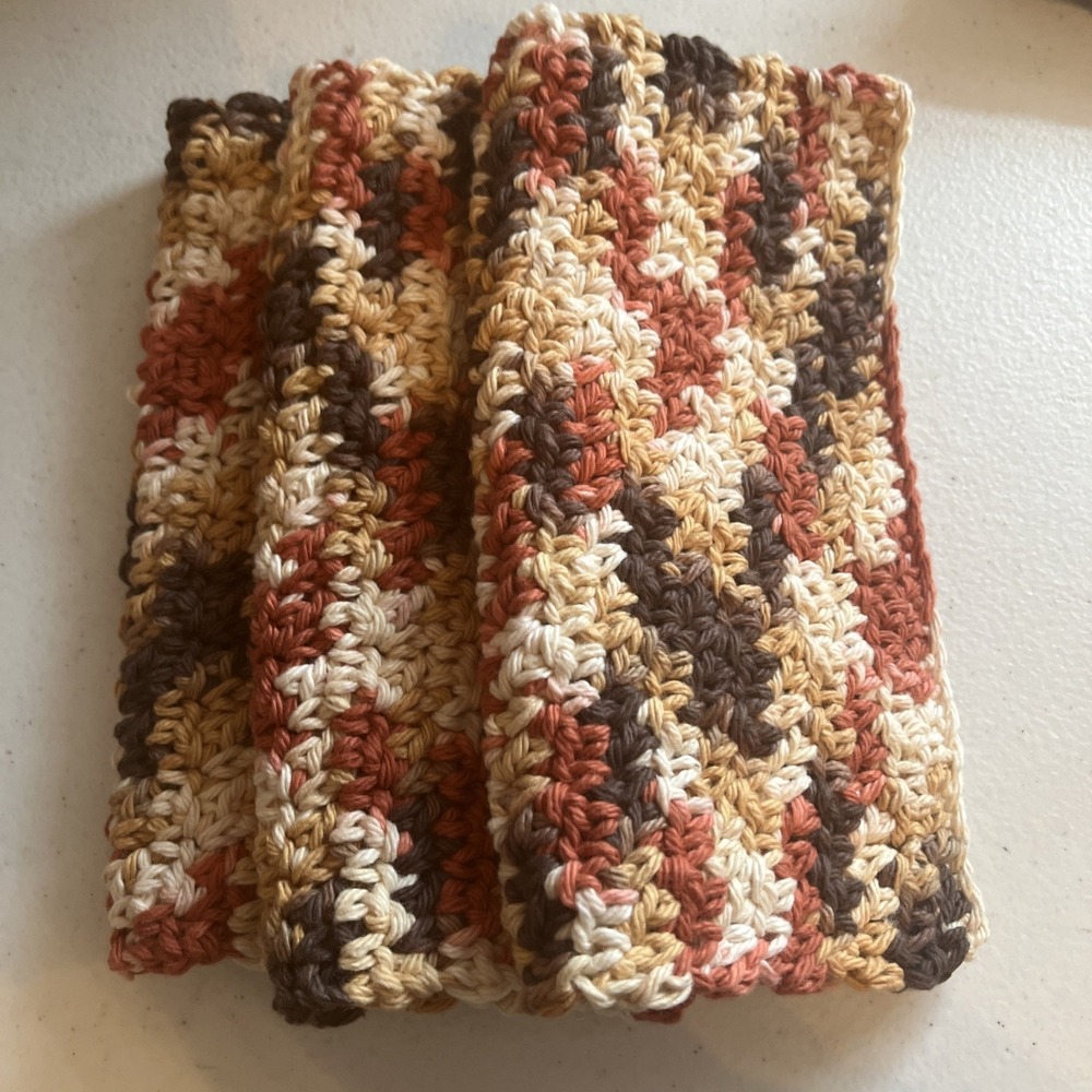 3 Piece Set 100% Cotton Handmade Multi Color Wash Cloths Or Dish Clothes